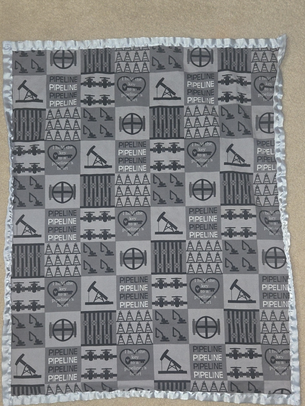 Gray Pipeline Print Satin-Trim Baby Blanket